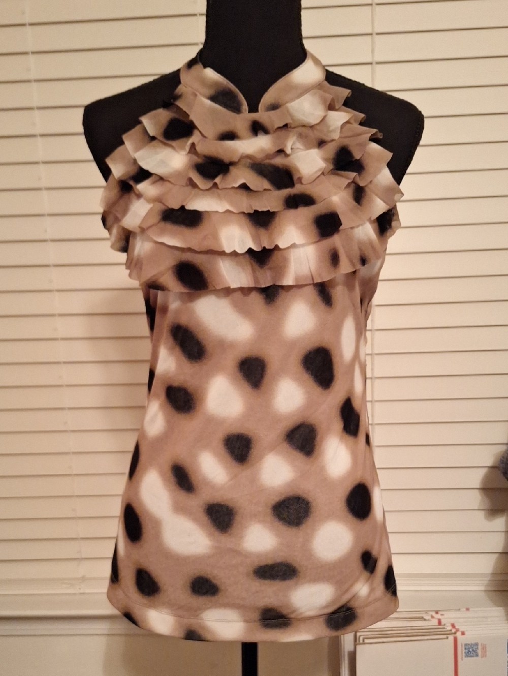 The Limited Taupe and Black Ruffled Animal Print Camisole